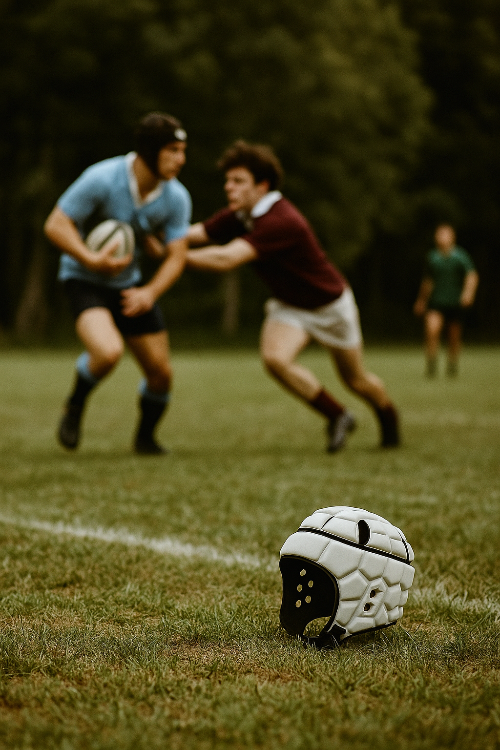 Athlete sitting on the field after a head impact, representing what to do in a concussion and early signs to watch for.